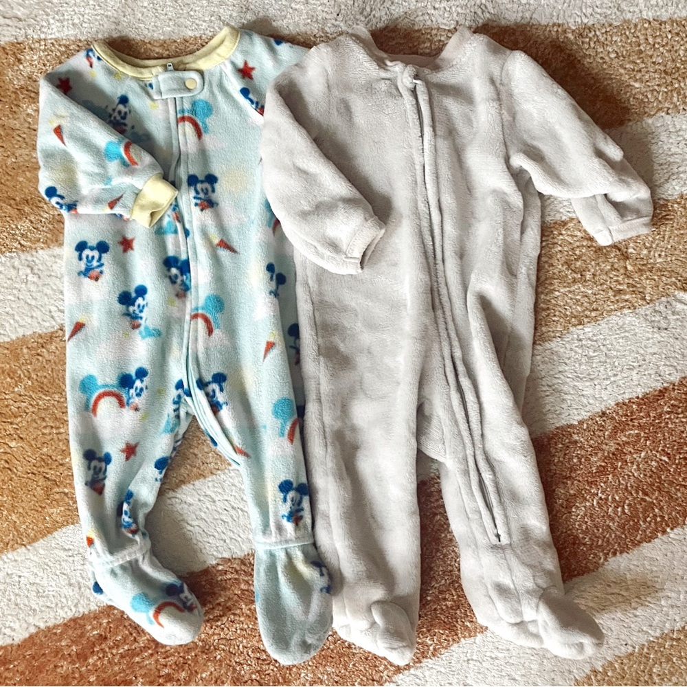 set of 2 mickey mouse sleepers 3-6 months